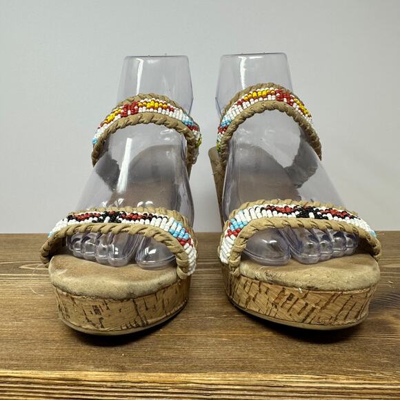 SBICCA KARSON Beaded Wedges SZ 7.5 Boho Aztec Native American Southwest Hippie - Picture 3 of 8